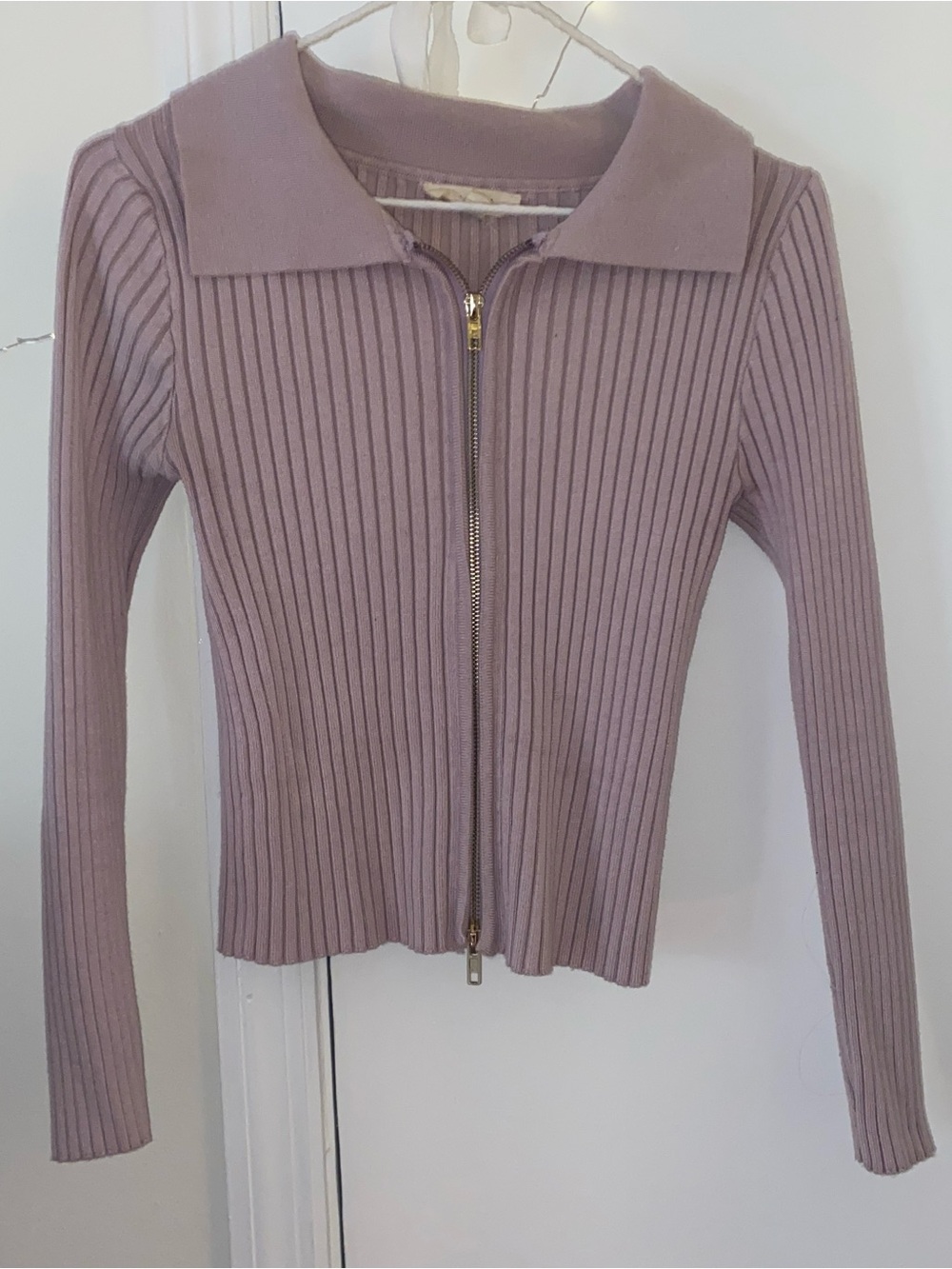 MARBLE Zip-Front Ribbed Sweater in Dusty Rose